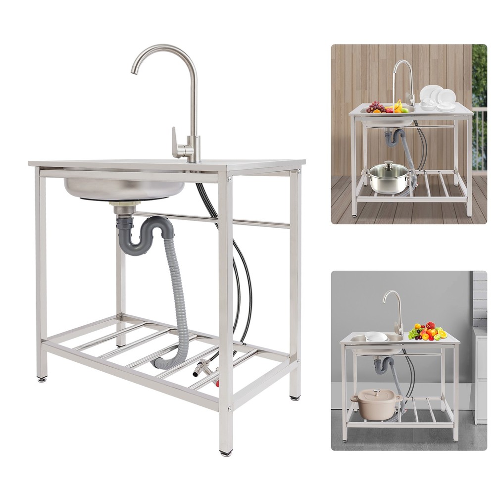 Stainless Steel Kitchen Sink Single Compartment Prep Table Freestanding Laundry