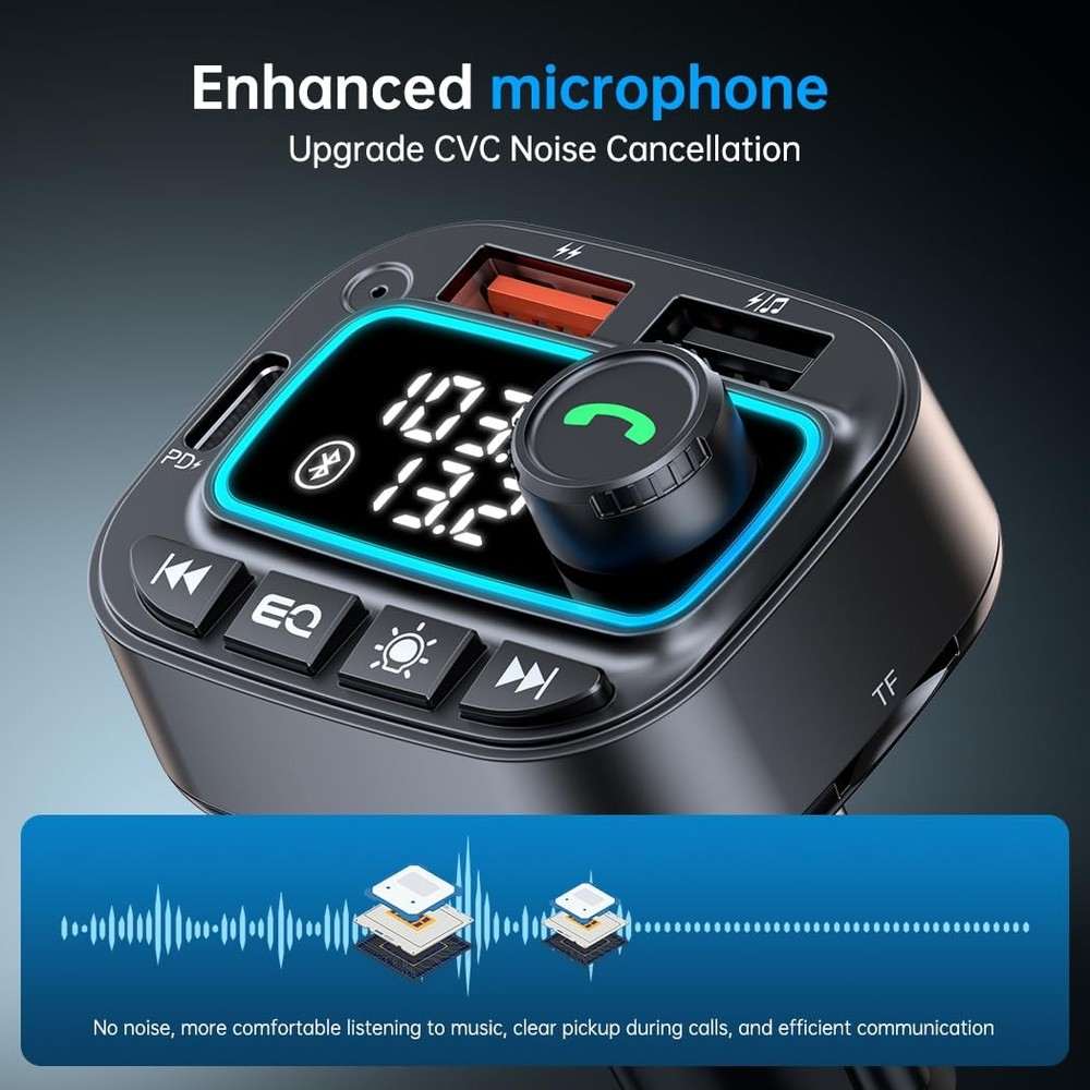 Bluetooth 5.3 Car Adapter FM Transmitter, 42W (PD30W & 12W) USB C Car Charger...