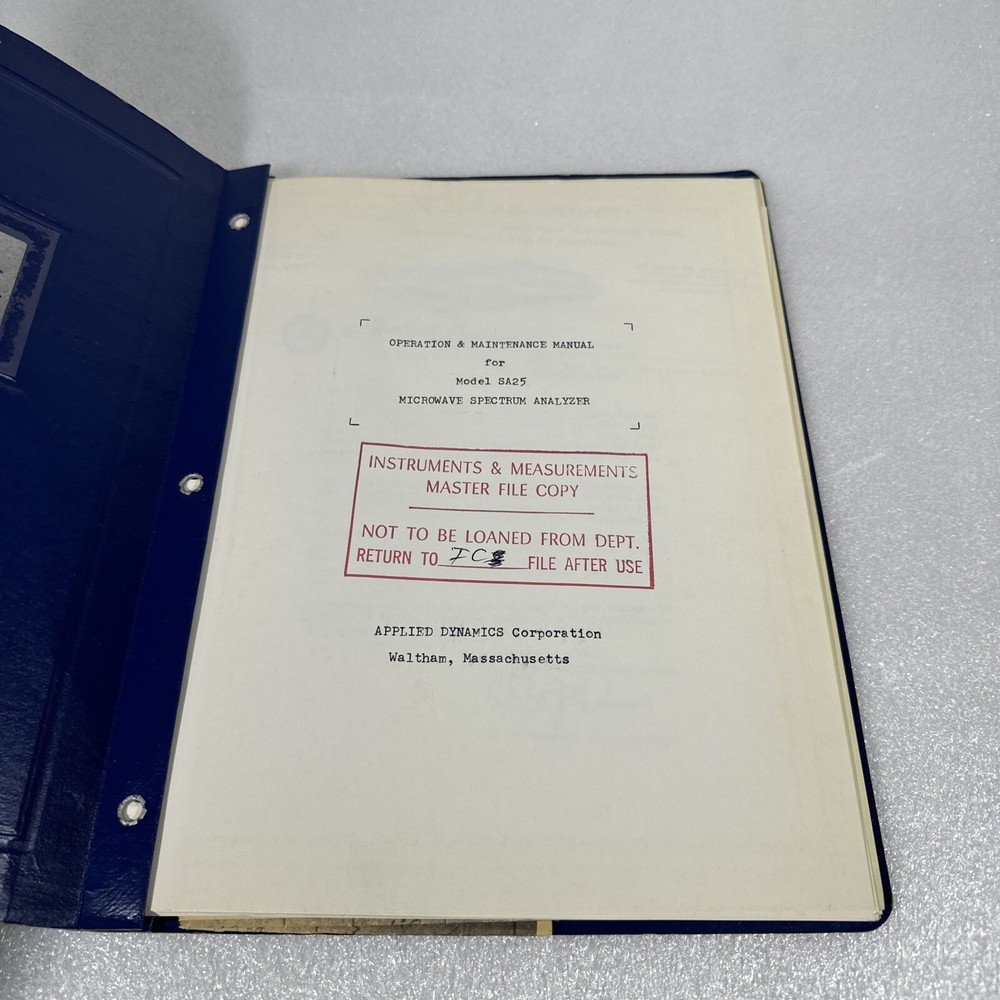 Applied Dynamics Model SA25 Microwave Spectrum Analyzer Operation Manual