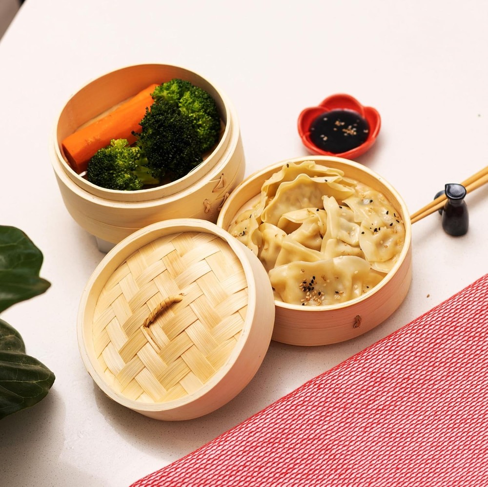 2-Tier Bamboo Steamer Baskets, 6-Inch