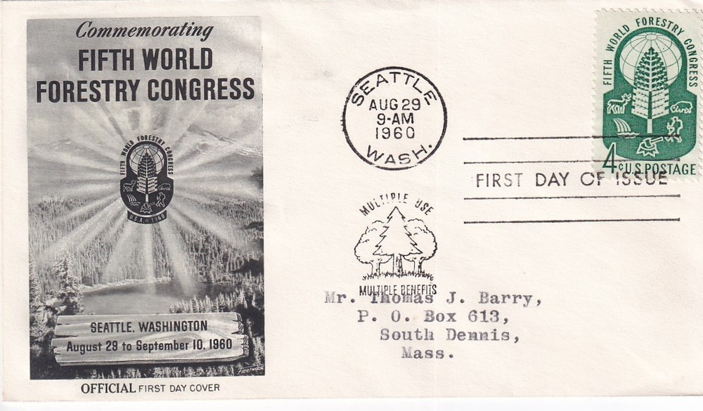 STAMP US SCOTT 1156 "World Forestry Congress" "TREES" 4 CENT 1960 FDC - B