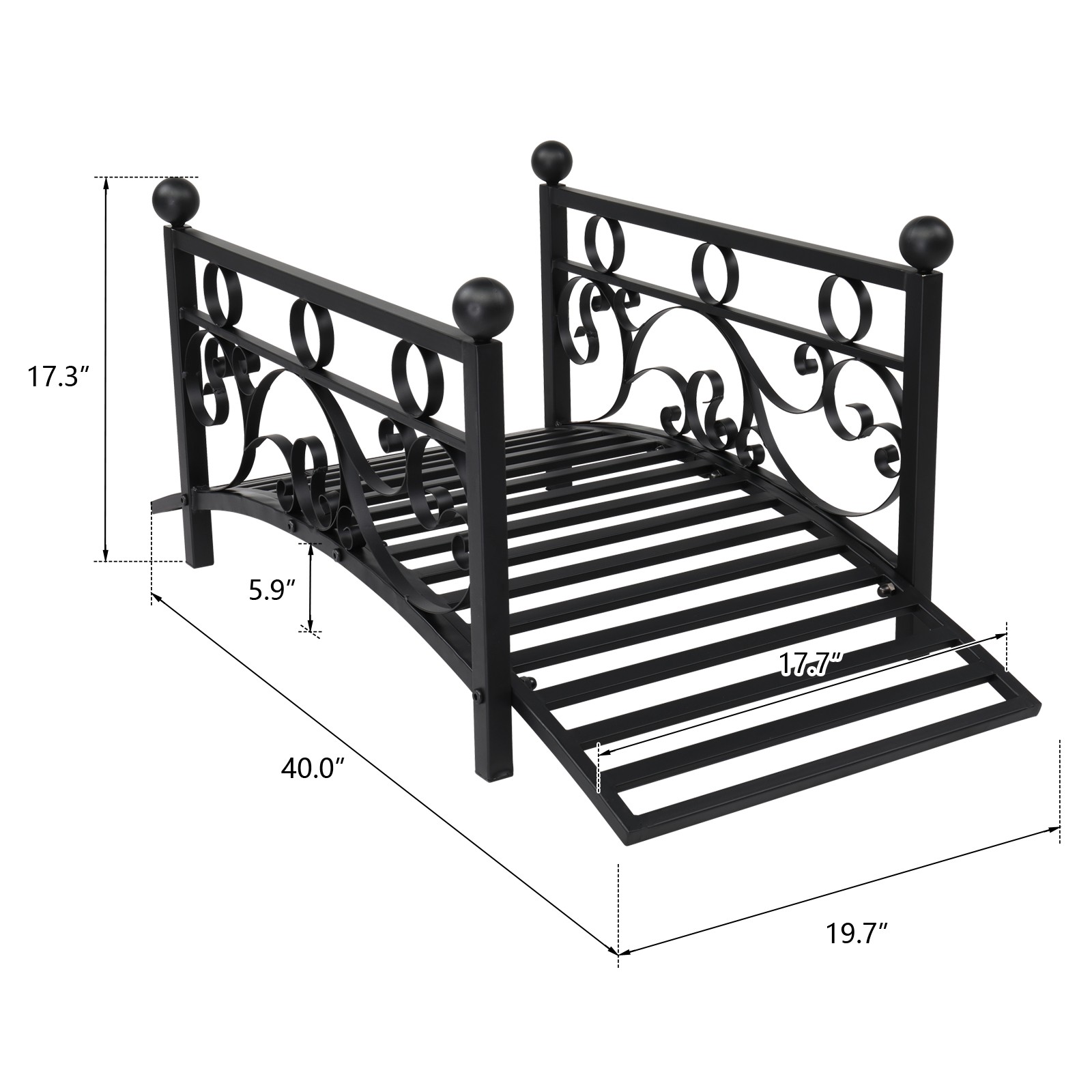 102L x 51W x 43H Classic Metal Garden Bridge Arc Footbridge with Safety Railings