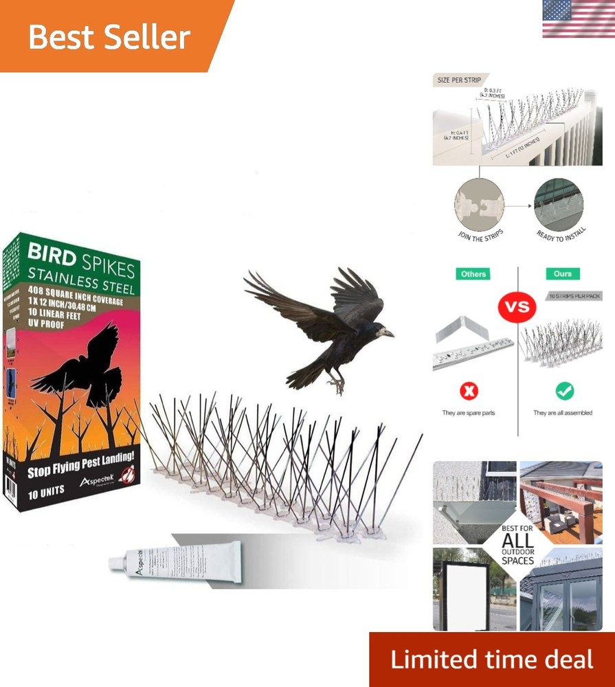 Pre-Assembled Stainless Steel Bird Spikes 10ft - Versatile & Effective Solution