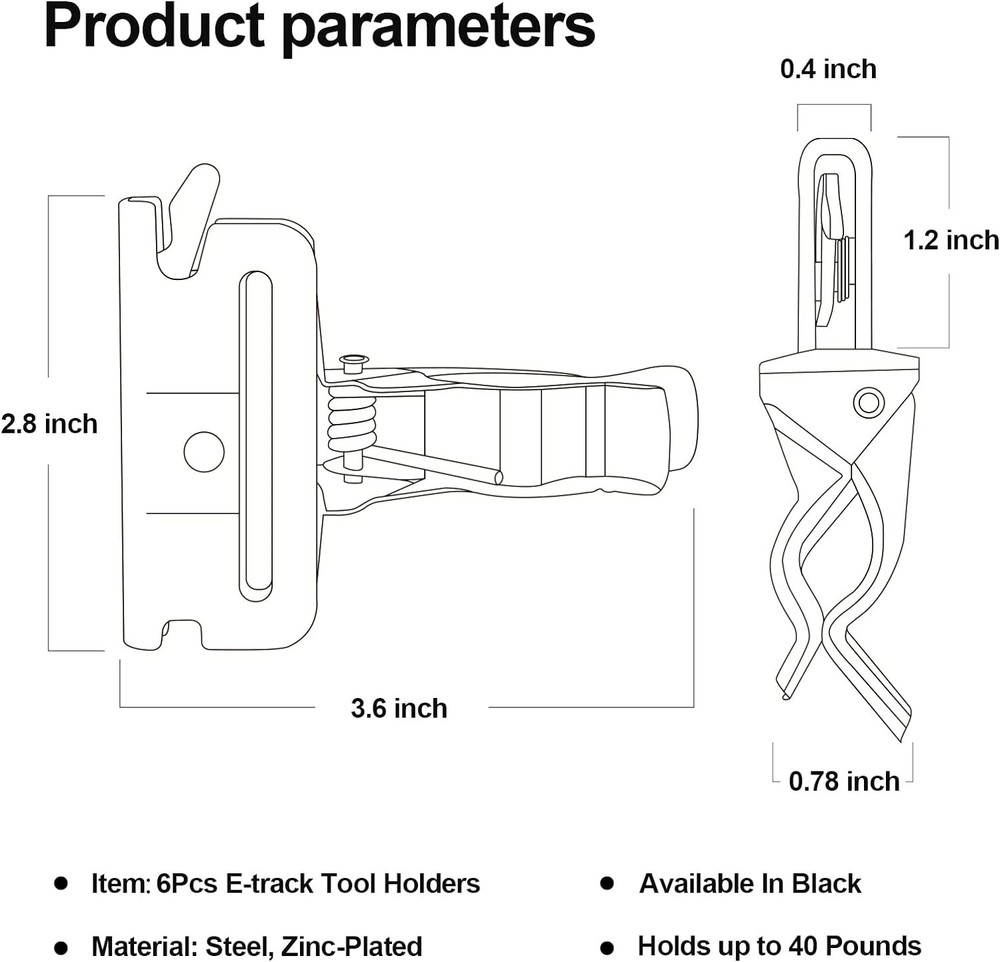 6 Pack E-Track Tool Holders |E Track Accessories for Enclosed Trailer Black