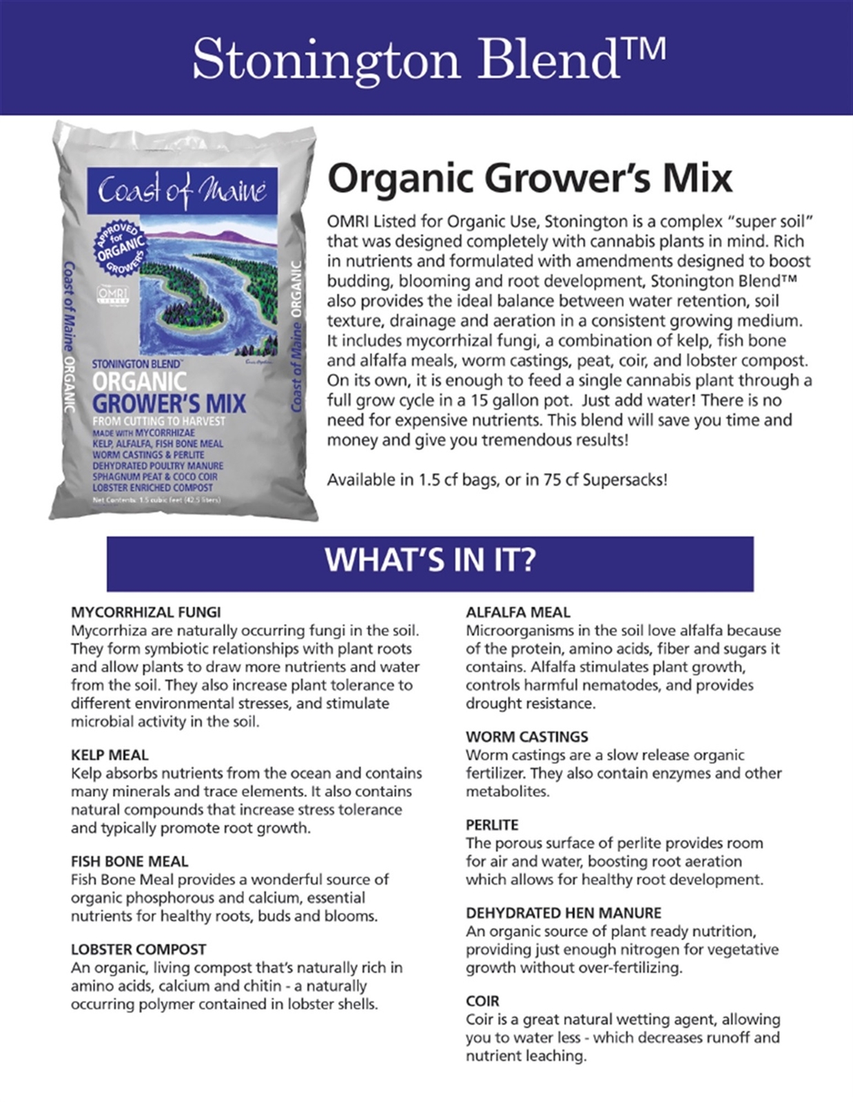 Coast of Maine STB Stonington Blend, Organic Grower’s Mix, 1.5 cu ft