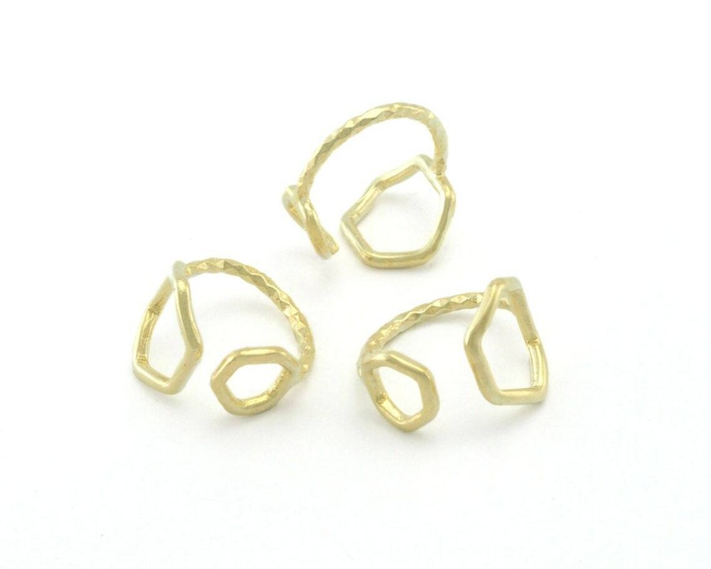 Hammered Hexagonal Circles Frames Adjustable Ring Raw Brass 5US - 8US size 4354