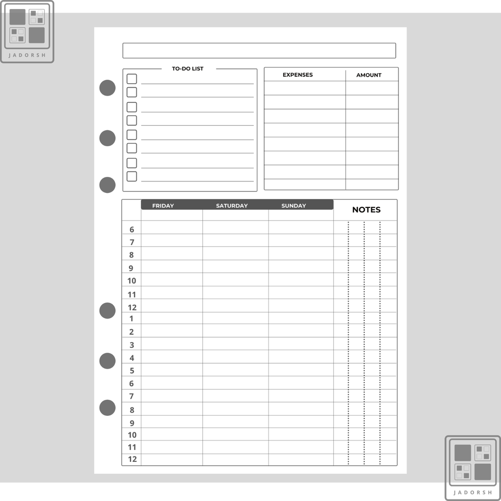 Printed A5 A6 Personal-Size Weekly Planner Insert Refills 50sheets [100Pages]
