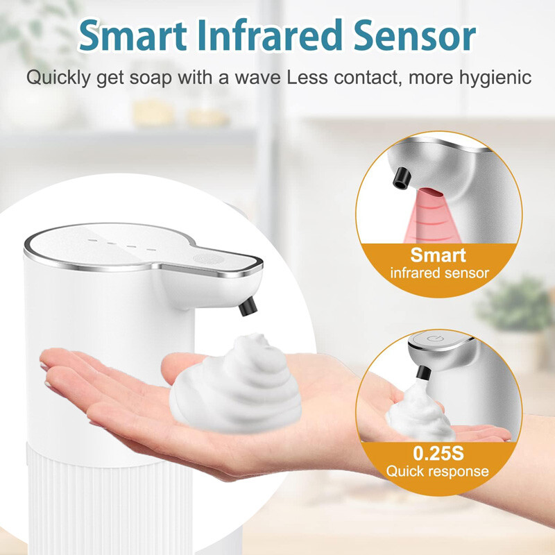 Automatic Foaming Soap Dispenser White Touchless 350ml USB Rechargeable