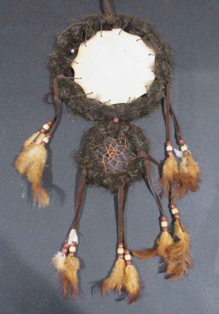 Two Circle Feathered 7" Dream Catcher With Bald Eagle