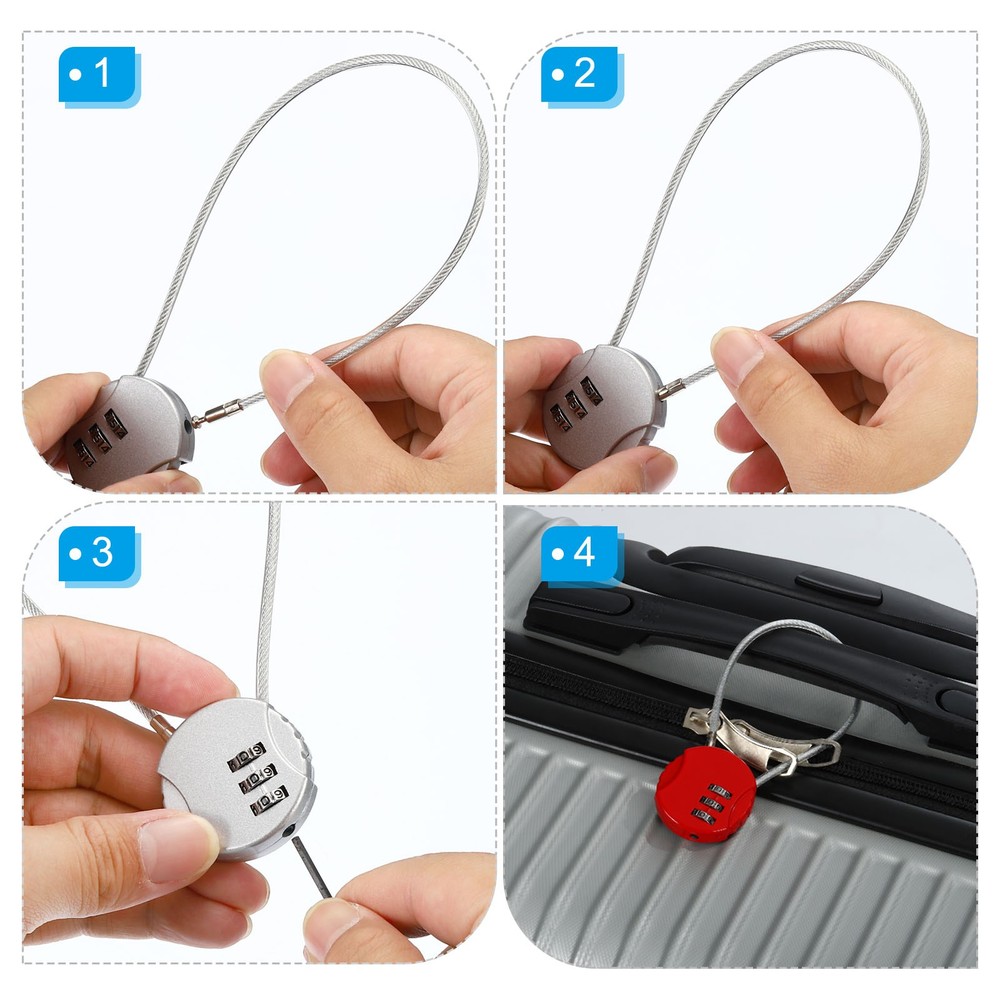 Small Combination Block 7.8", 3pc 3 Digit Luggage Lock, Red