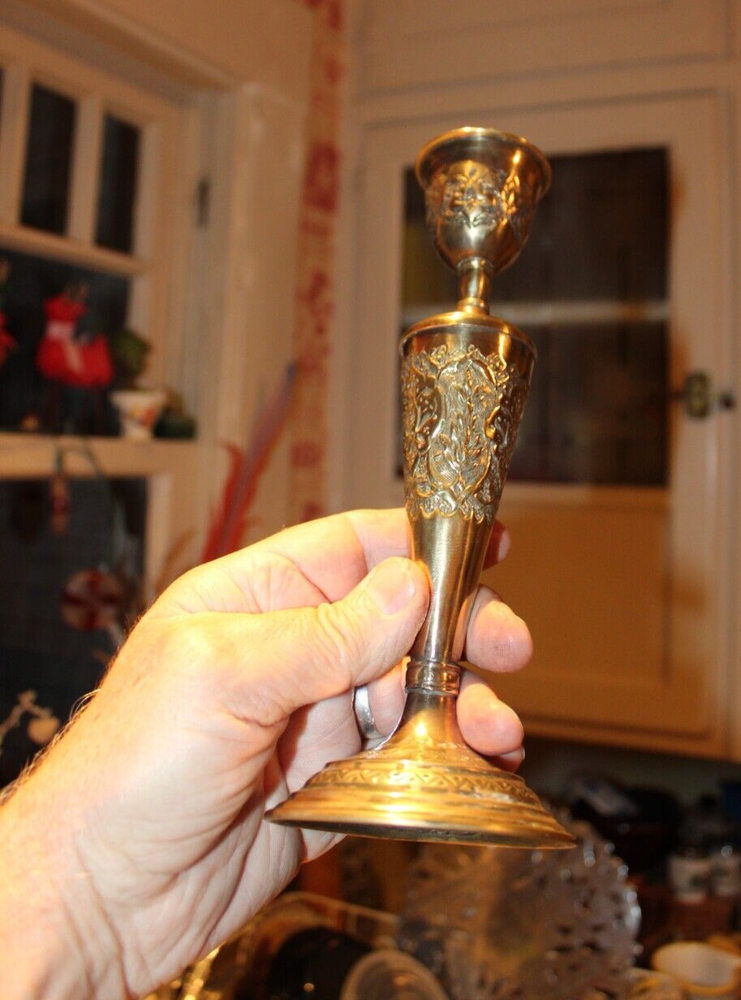 Antique Brass Candlestick Ornate Reposse