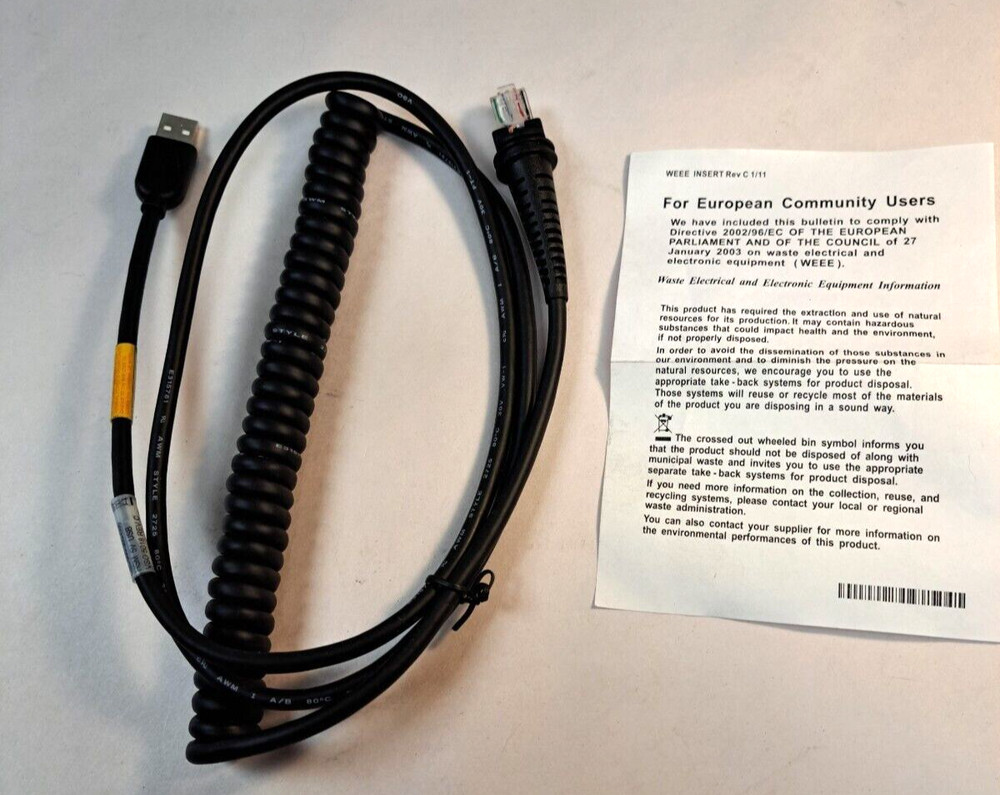 Barcode Scanning Cable CBL-500-300-C00 USB Type A HSM 5V Coiled 3M Rev. C