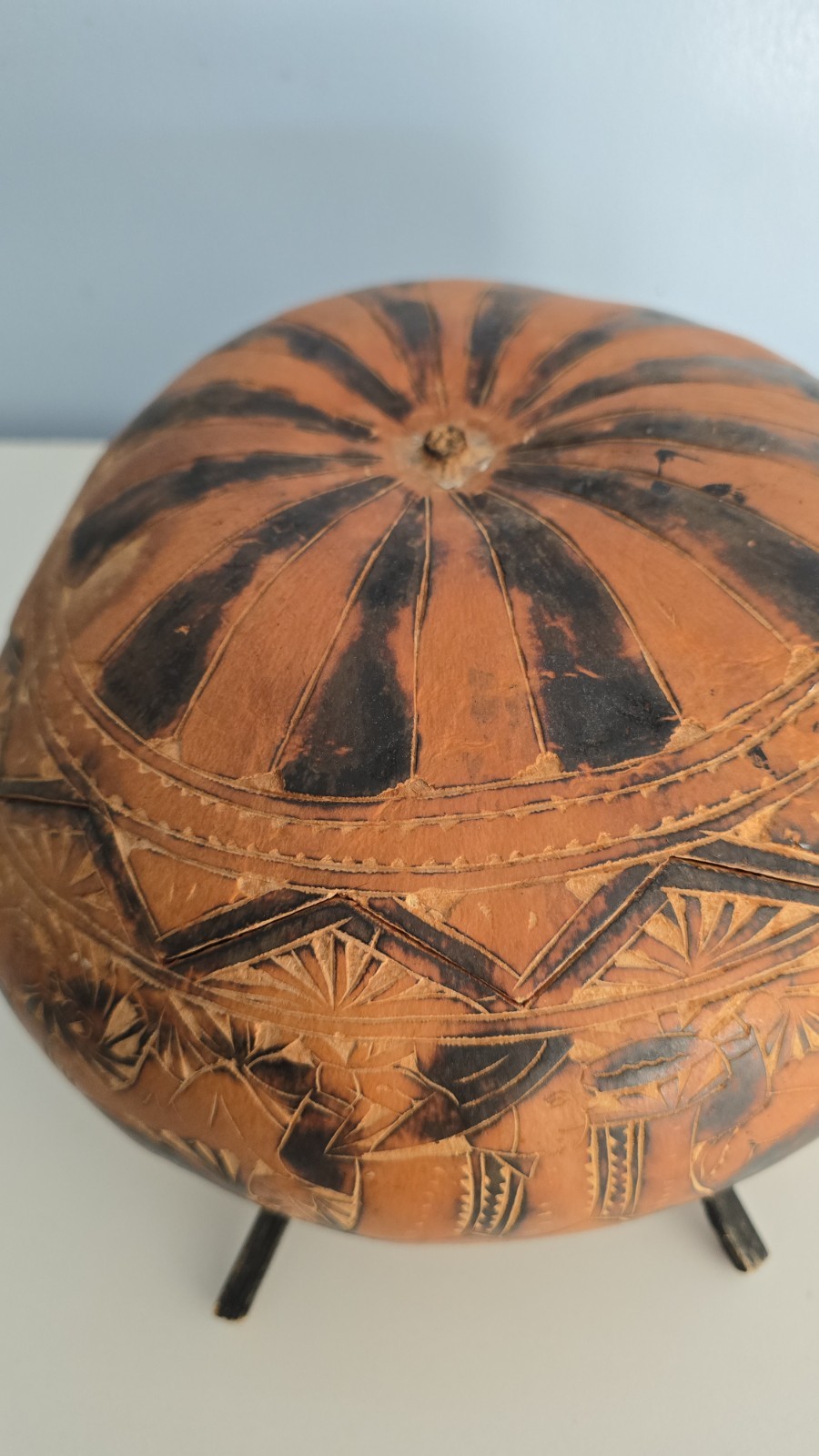 Vintage Handcarved PERUVIAN Peru Folk Art RETABLO Diorama Gourd Nativity Set