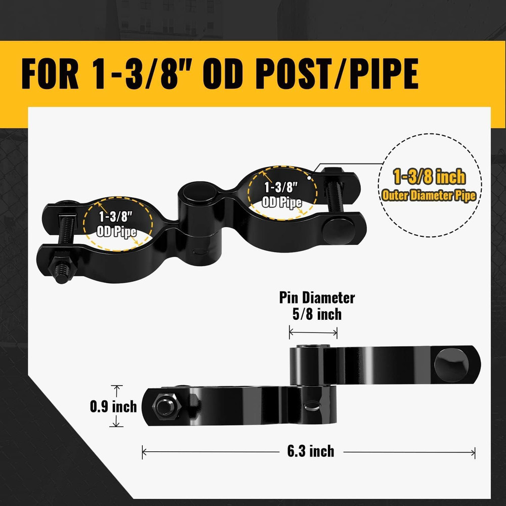 1-3/8" Black Chain Link Gate Hinge & Latch Kit, Include 1-3/8" Gate Hinge Kit an