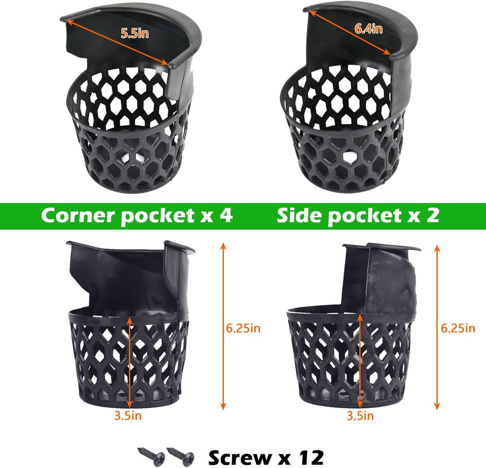 Pool Table Pockets Replacement Pockets for Billiard Table Set of 6 Plastic Web P