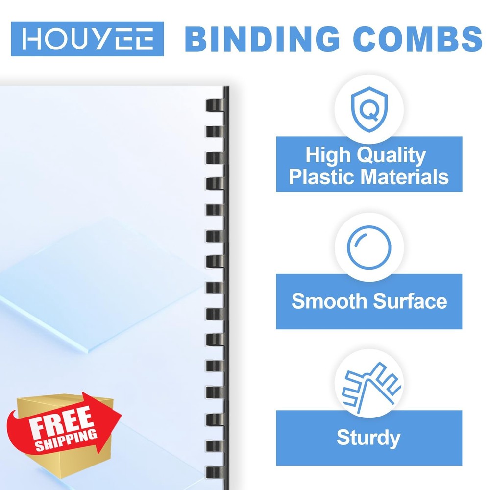 HOUYEE 1/2" Plastic Binding Combs 200 Pack Black 90 Sheet Capacity