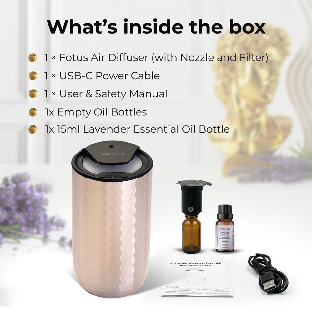 Waterless Essential Oil Diffuser – Portable Cordless Aromatherapy Diffuser