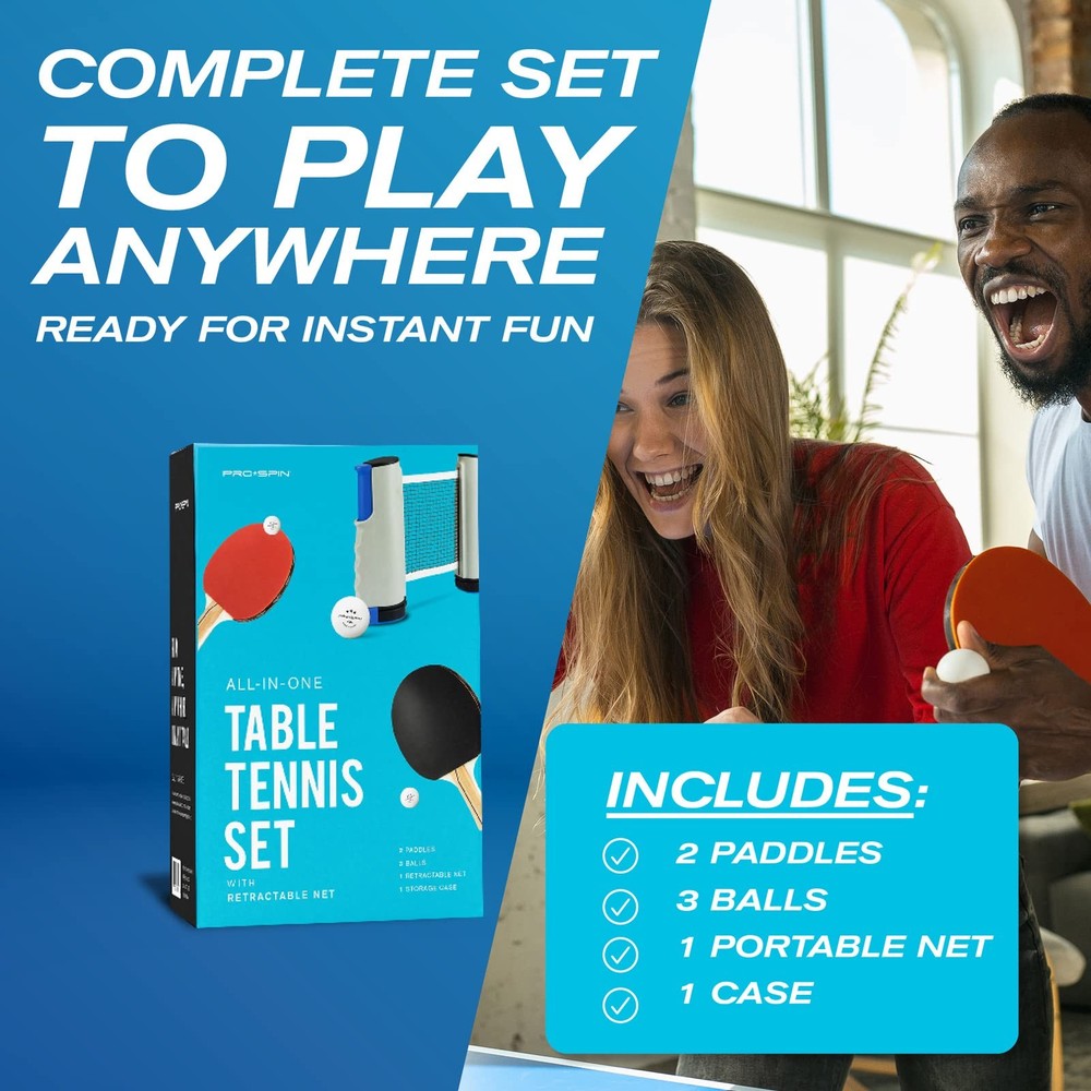 PRO-SPIN Portable Ping Pong Set with 2-Player Set, | Active Red