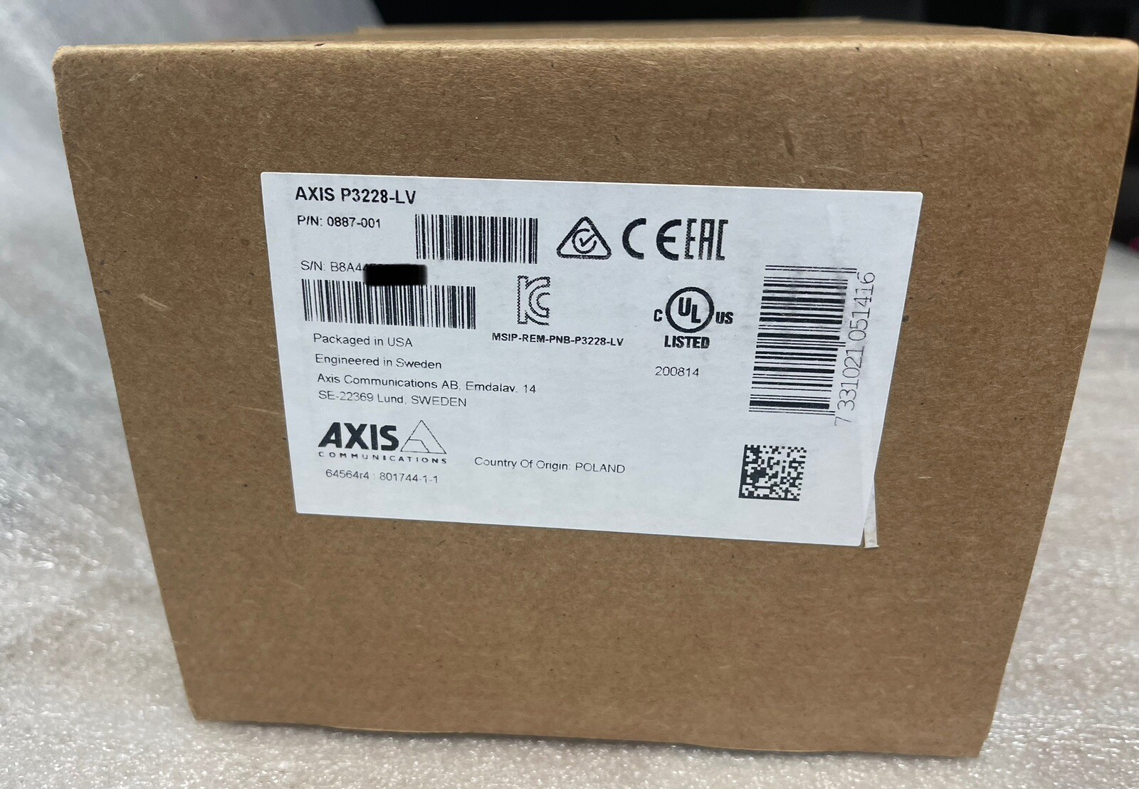 Axis P3228-LV P/N 0887-001 8 Megapixel Network Camera - Dome New Seal