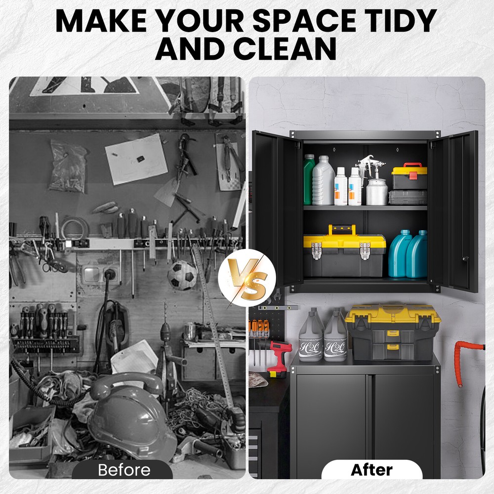 Metal Storage Cabints, Wall Cabinet with 2 Locking Doors and Adjustable Shelf