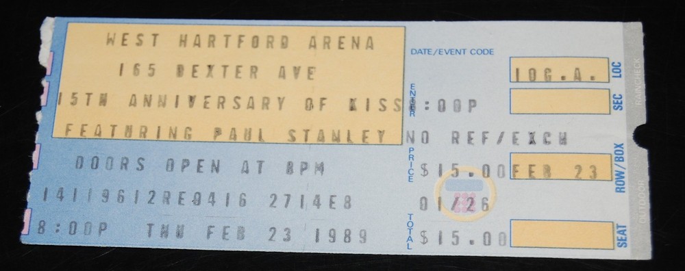 Kiss Ticket Stub PAUL STANLEY SOLO TOUR Concert 1989 Hartford CT Vintage Kiss