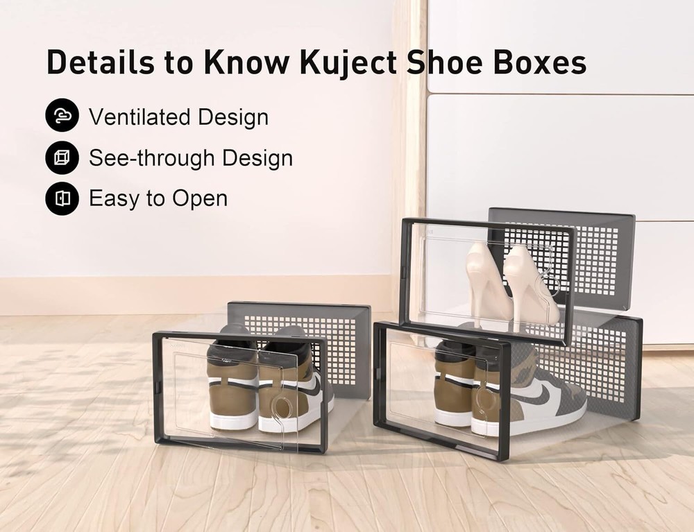 Shoe Storage Boxes Closet Organizers Clear Plastic Stackable Entryway 12 Pack US