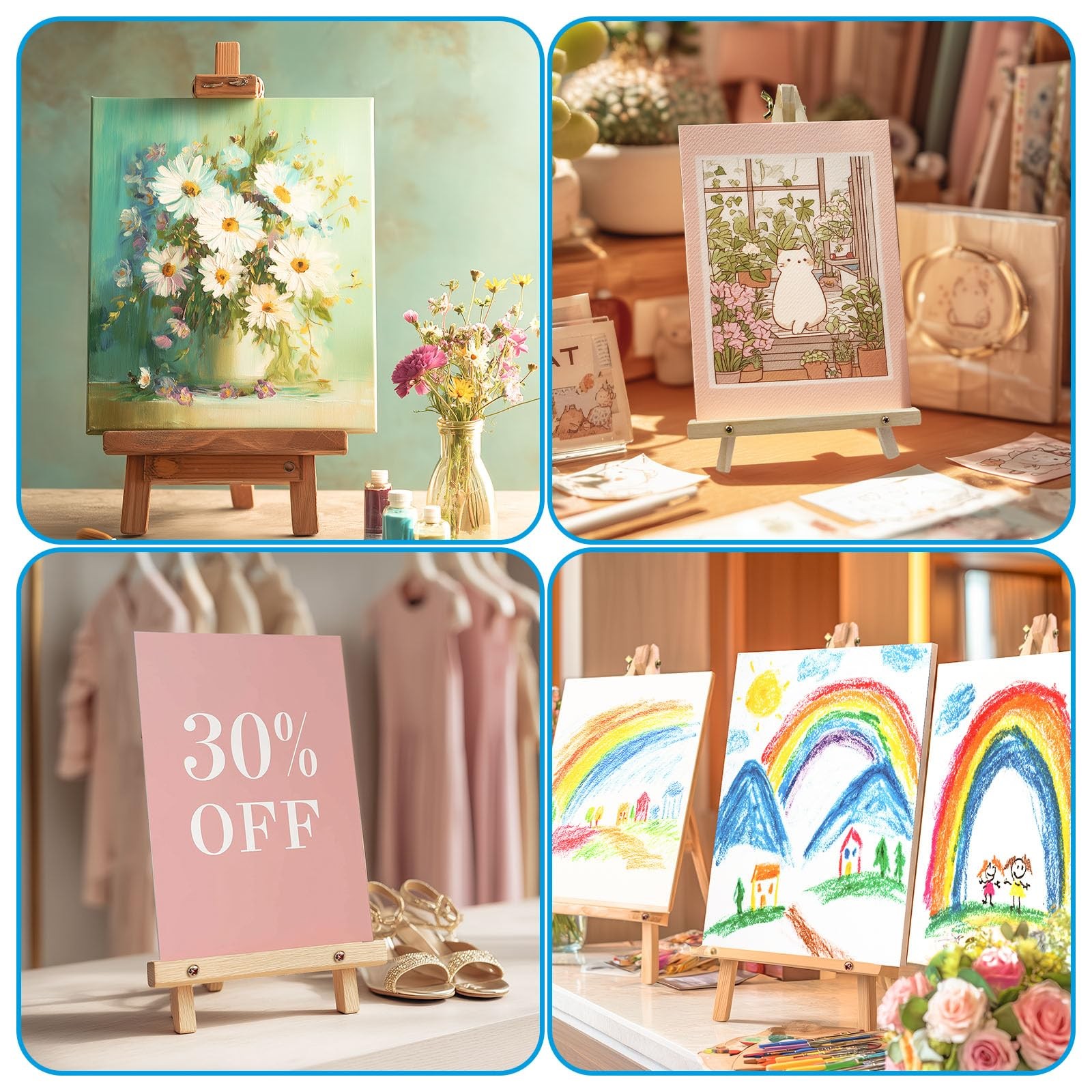 6 Pack 9 Inch Wood Easels, Tripod, Table Top Easels for Painting, Art Craft Pain