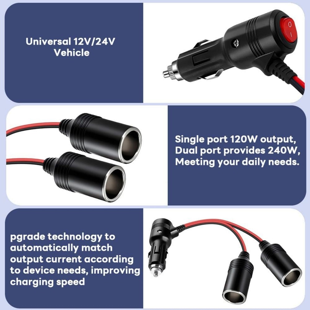 12-24V 10A Input Power Universal Car Cigarette Lighter Splitter Adapter