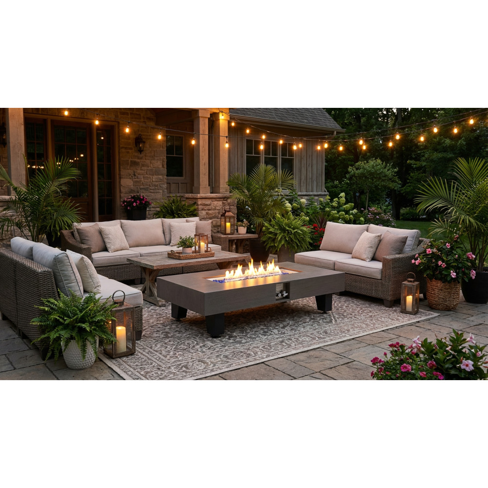 54" Rectangular Propane Fire Pit Table 50K BTU Low-Profile Modern Patio Heater