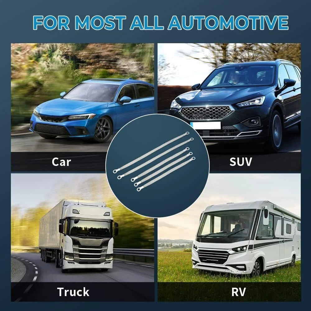 10X Universal Engine Automotive Ground Strap Connector Flat Braided Copper Cable