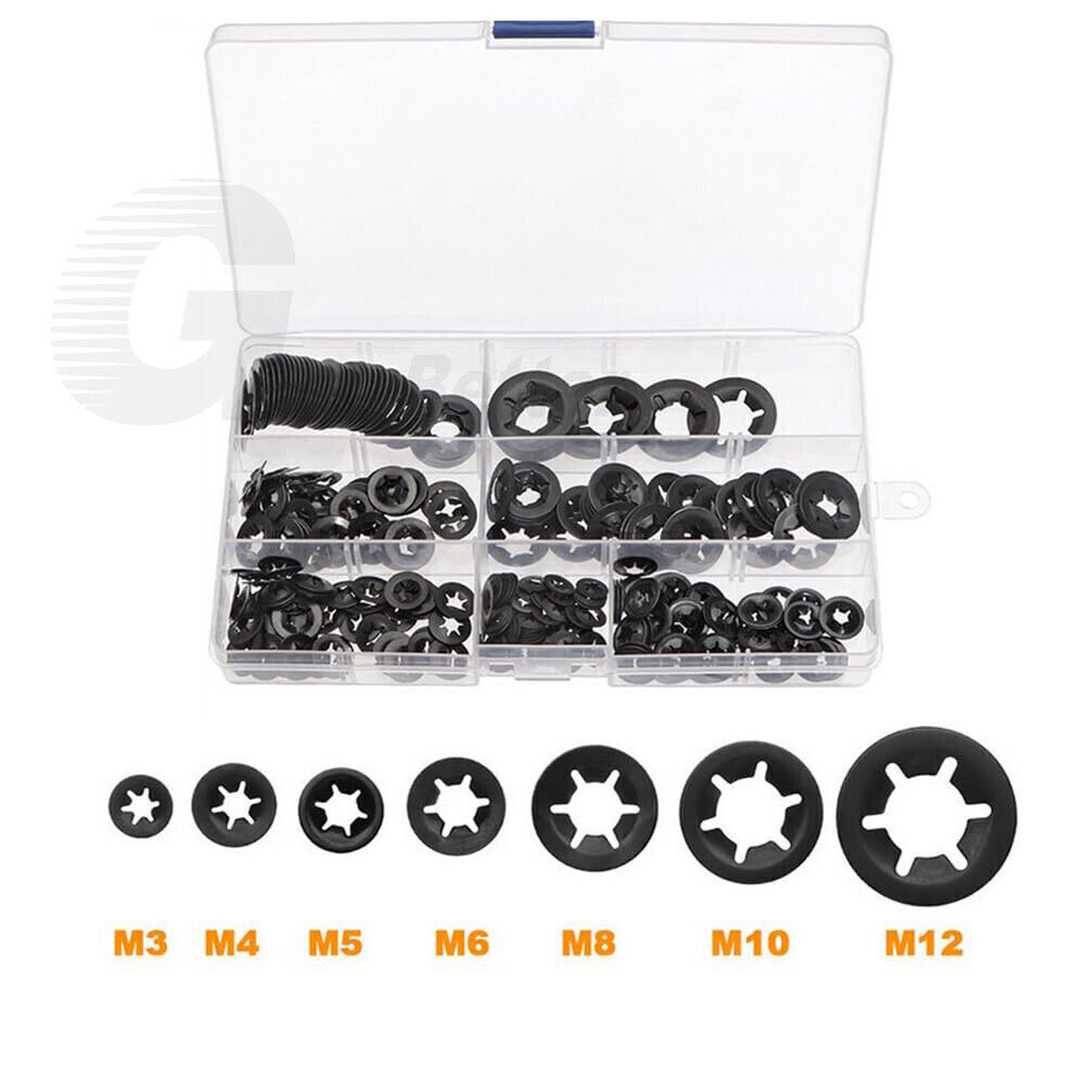 340pcs Internal Tooth Star Lock Spring Quick Washer Push On Speed Nut Assortment