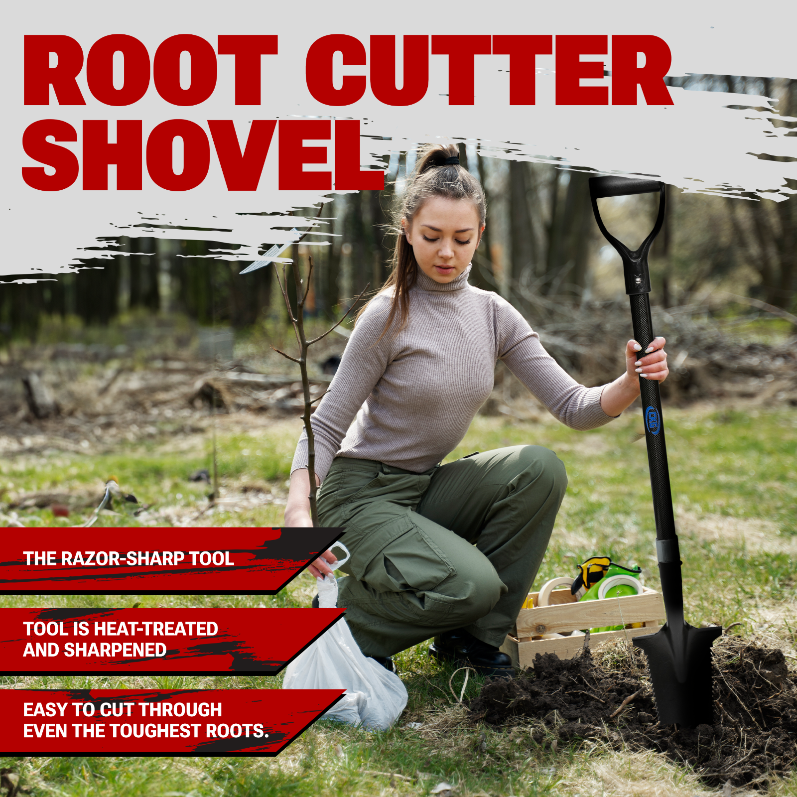 CKG Carbon Metal Detecting Shovel Digging Tool with Double Serrated Blade, Black