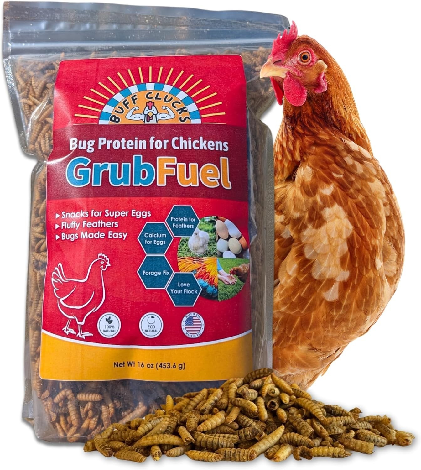 Buff Clucks Grub Fuel Black Soldier Fly Larvae for Chickens - Nutrient-Packed