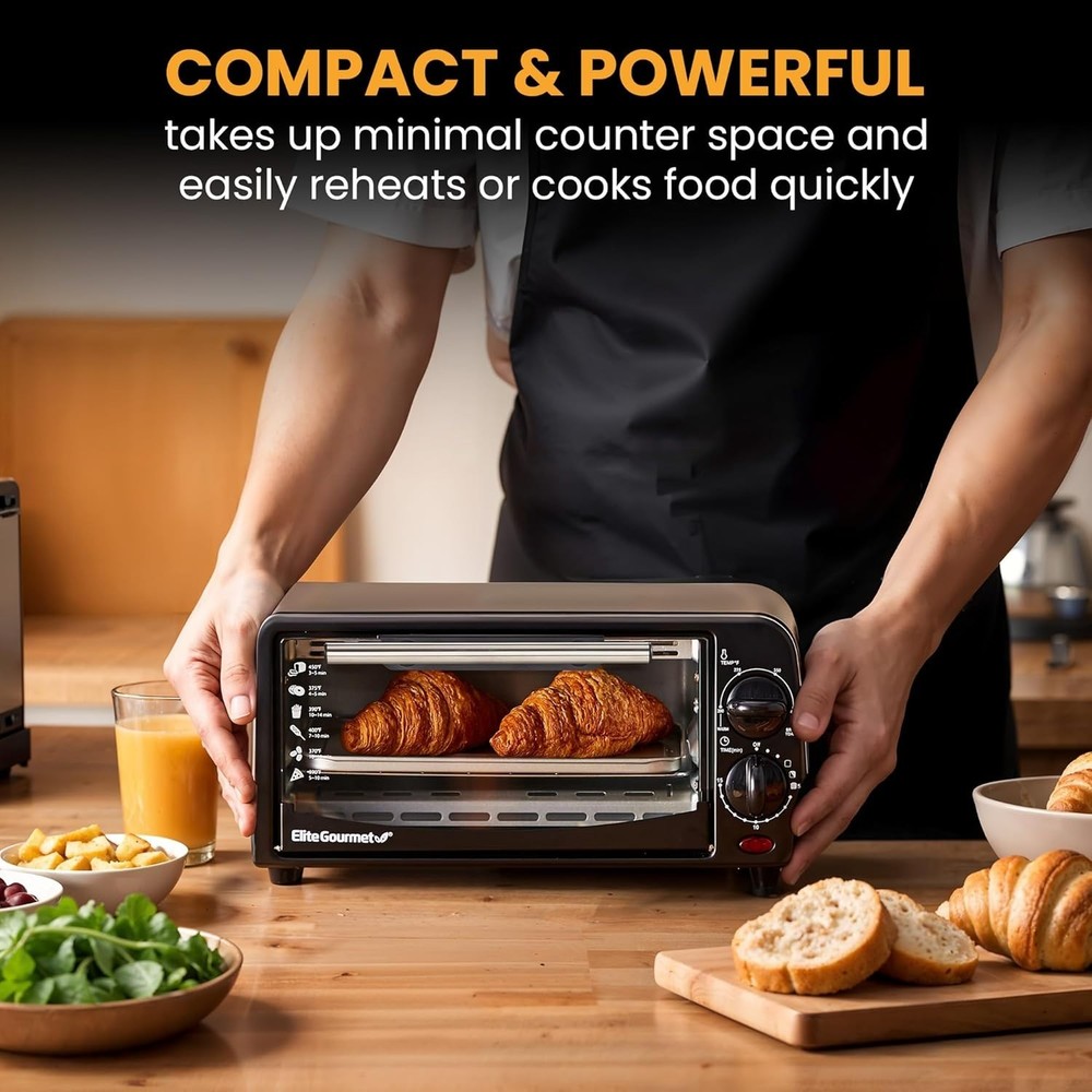 Compact 2-Slice Toaster Oven with Timer & Adjustable Temp - Elegant Black Finish