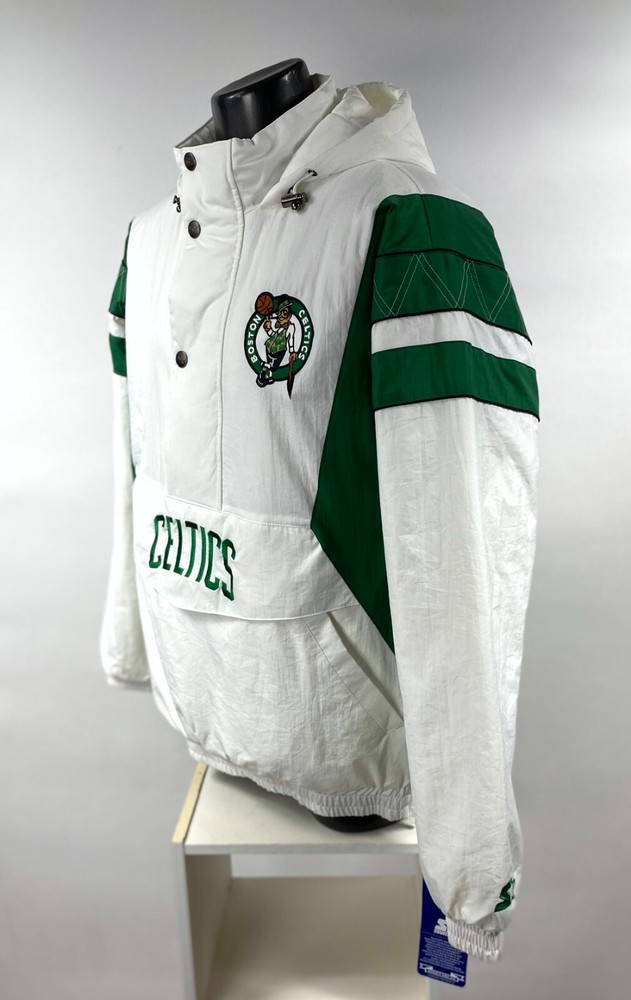 Celtics Jacket Boston Starter Hooded Half Zip Pullover WHITE 3X 4X 5X 6X