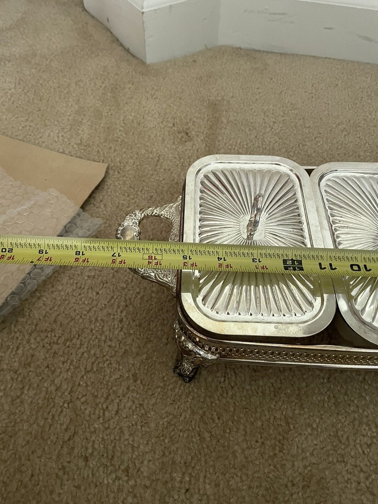 Vintage Silver Plated Covered Triple Baker w/Glass Liners