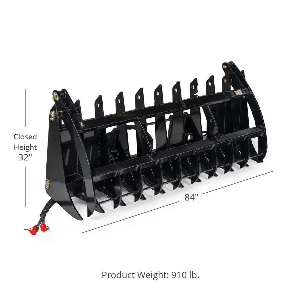 Titan Attachments 84in Clamshell Root Grapple Rake, Universal Skid Steer Mount