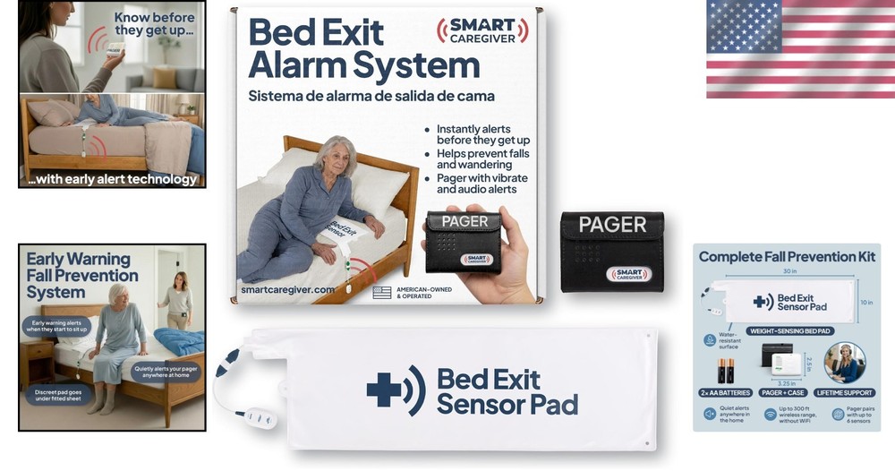 Fall Prevention Bed Exit Alarm - Wireless Pager & Sensor Technology Included