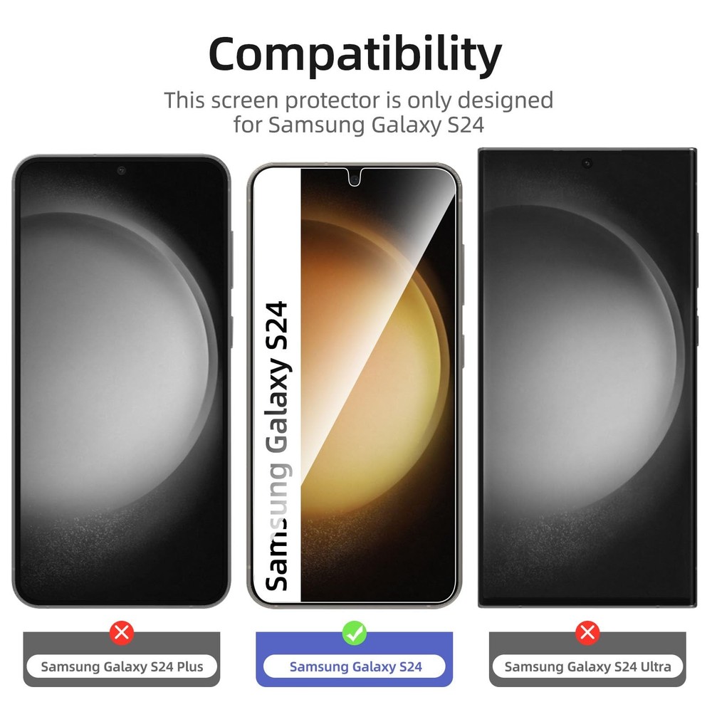 3 Pack Samsung Galaxy S24 Tempered Glass Screen Protector Case Friendly