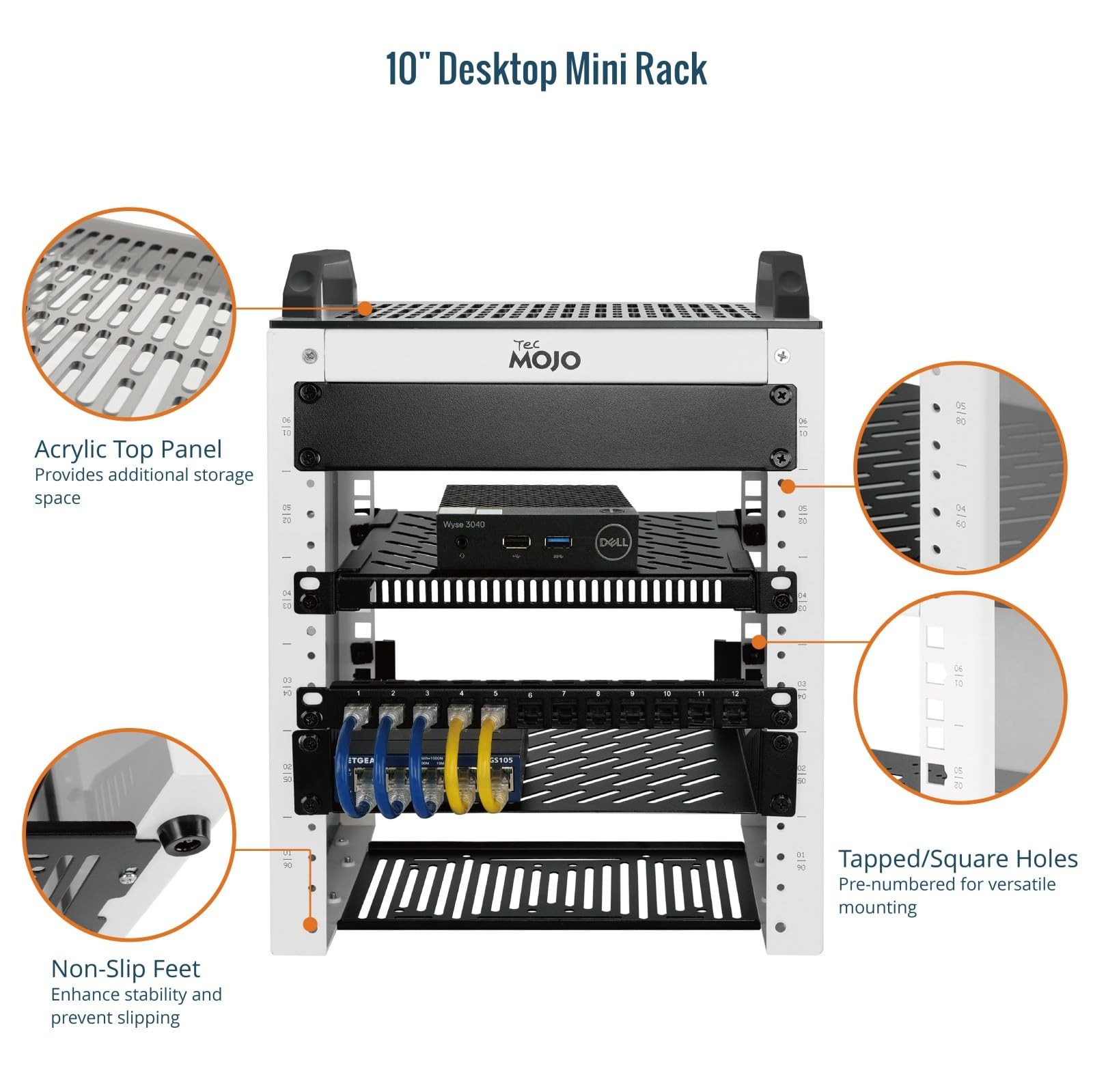 Tecmojo 6U Network Rack, 10 inch Mini Server Rack with 2 Side Translucent Pan...