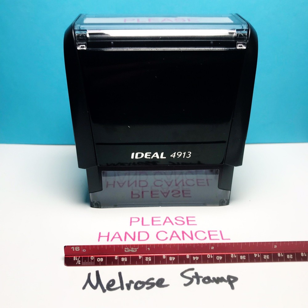 Please Hand Cancel Rubber Stamp Pink Ink Self Inking Ideal 4913