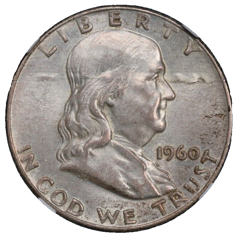 1960 Franklin Silver Half Dollar NGC MS-64 Obverse Lamination Mint Error Bubble?