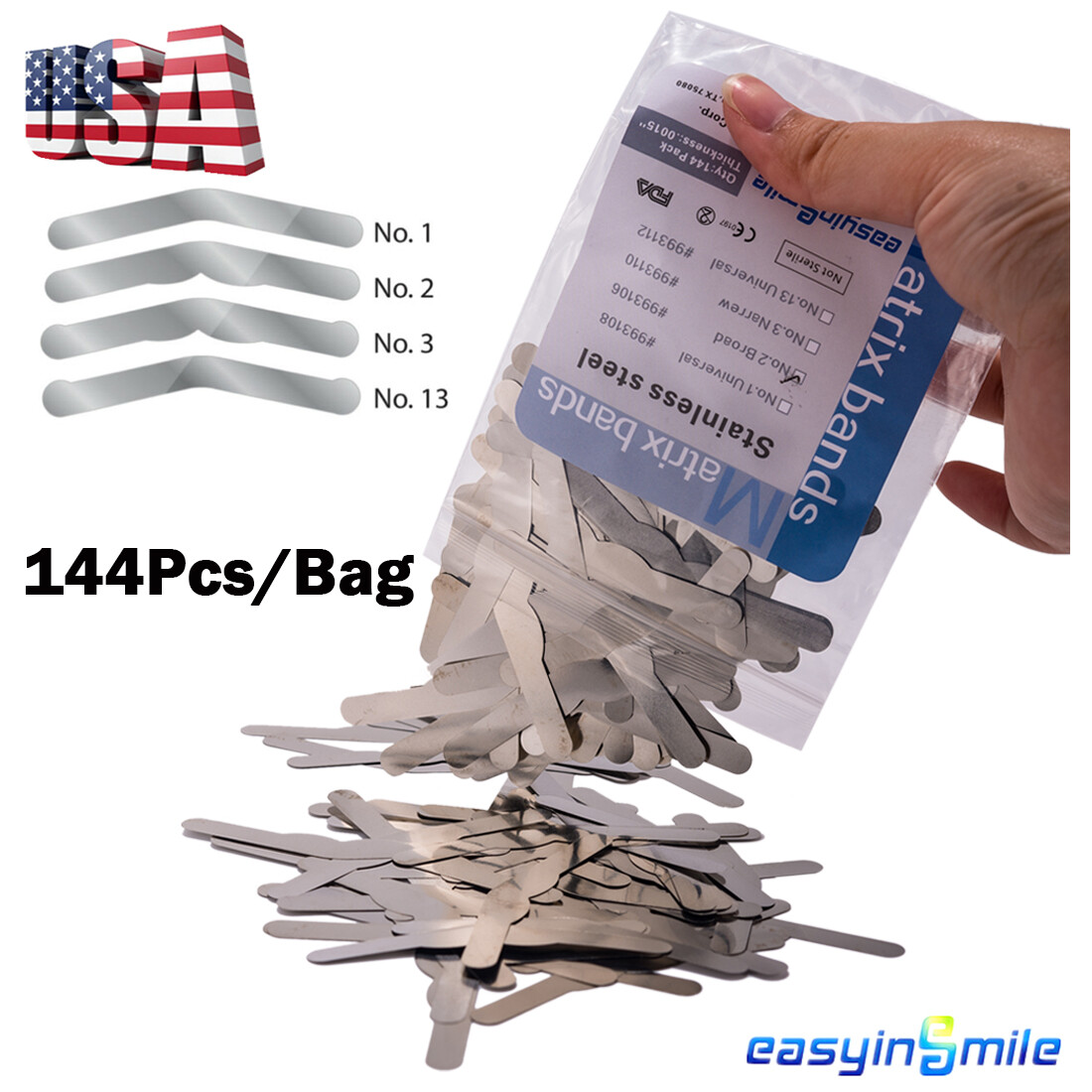 144pc Dental universal Matrix Bands Tofflemire Stainless Steel bands 0.015' #1#2