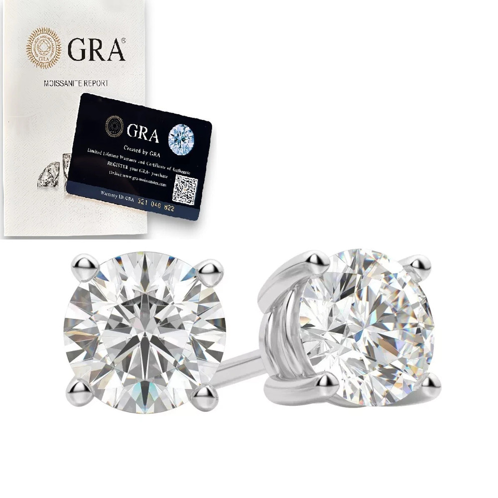 Moissanite Push Back 925 Solitaire Stud Earrings GRA Certified D/VVS1