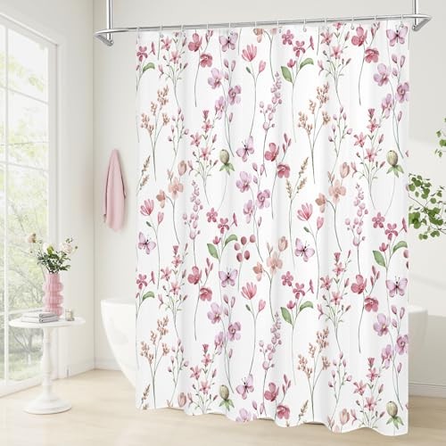 Watercolor Floral Shower Curtain Butterfly Flower 72"W x 72"L (Pack of 1) Pink