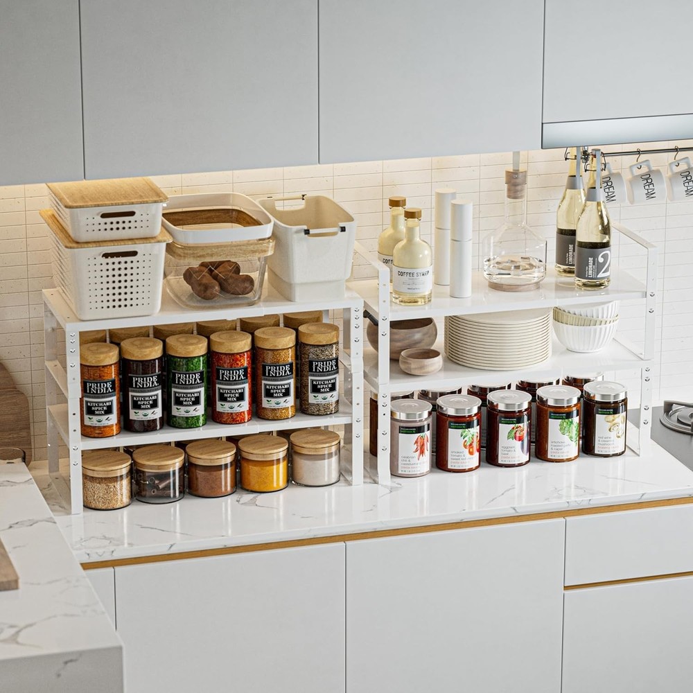 Expandable,Stackable Spice Rack,Seasoning Organizer & Storage,Spices Jar Racks