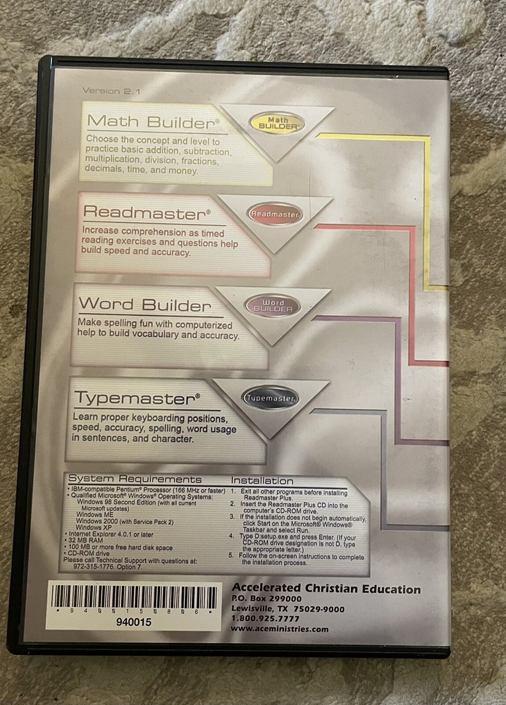 Readmaster plus Math & Word Builder PC CD ROM ACE PACE