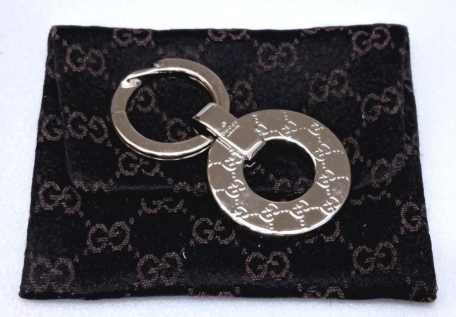 GUCCI Key Ring Silver GG Logo Pattern USED Auth Rare #9230