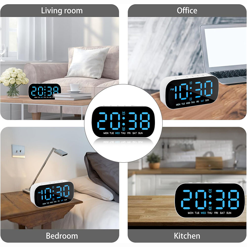 Digital LED Desk Alarm Clock LED Large Display Time Temperature Battery Snooze