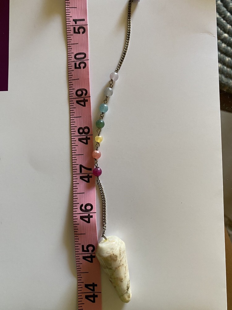 Moonstone Rainbow Chakra Pendulum Dowsing Healing Silver Chain W/amethyst